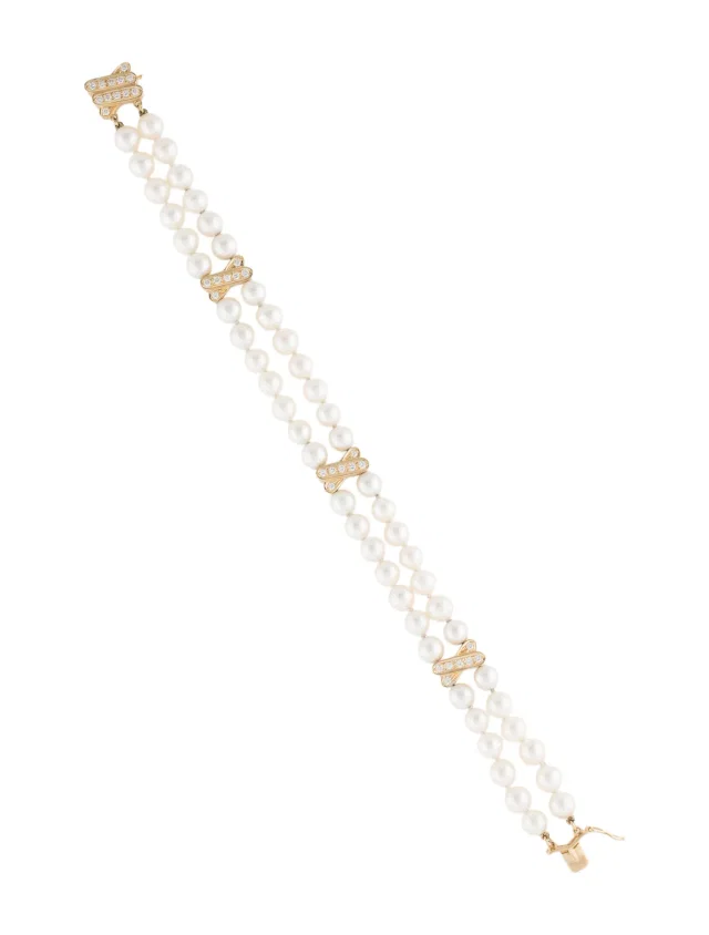Mikimoto 18K Diamond X Double Strand Bracelet in multicolor from The RealReal