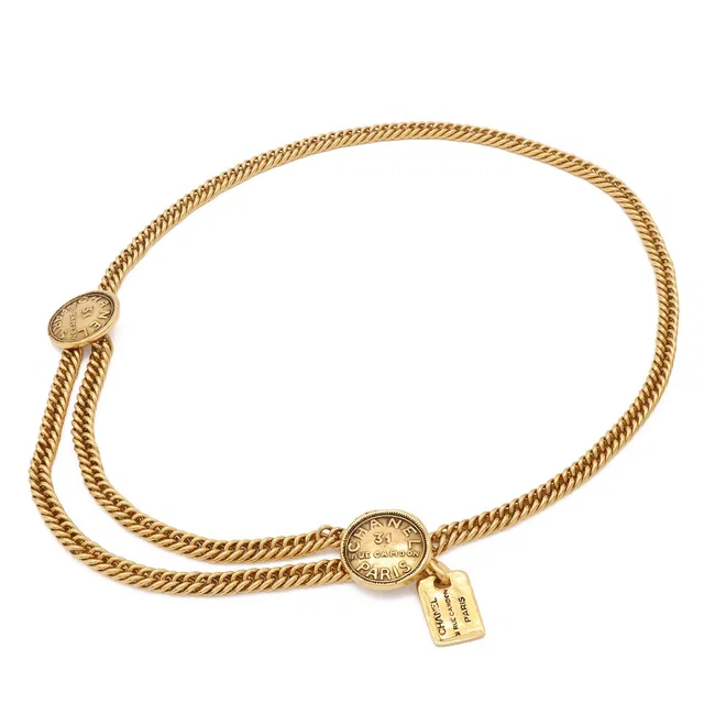 Chanel Cambon Line Medal Chain Belt Gold Plated Necklace in Gold from The Reluxe