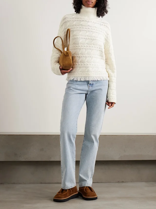 GUEST IN RESIDENCE Frayed cable-knit wool and cashmere-blend turtleneck sweater in Beige, photo 2 of 2 from NET-A-PORTER (Canada)