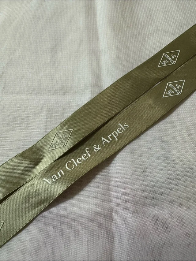 Van Cleef & Arpels % Authentic Iconic Olive Green Satin Logo Luxurious Ribbon in green|white Satin from Poshmark