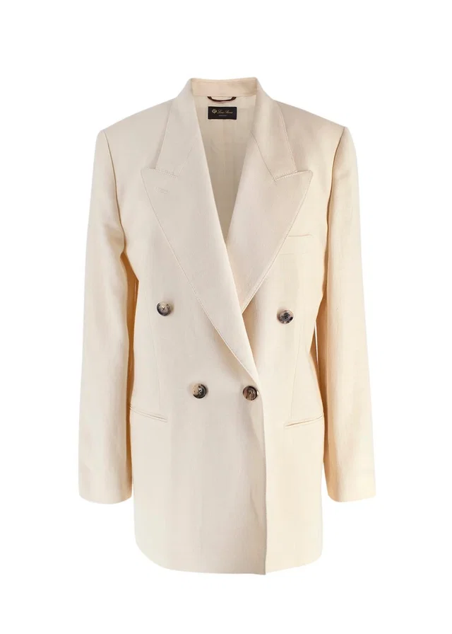 Loro Piana Cream Double Breasted Linen Blazer in White from HEWI