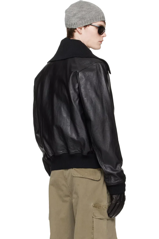OUR LEGACY Black Pharos Leather Bomber Jacket, photo 3 of 4 from SSENSE
