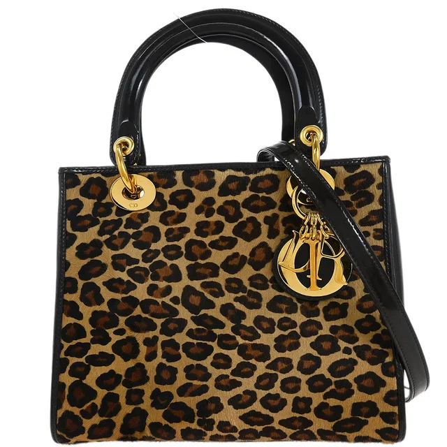 Pony Hair Beige Leopard Lady Dior Handbag in Beige Patent leather from AMORE Vintage Tokyo