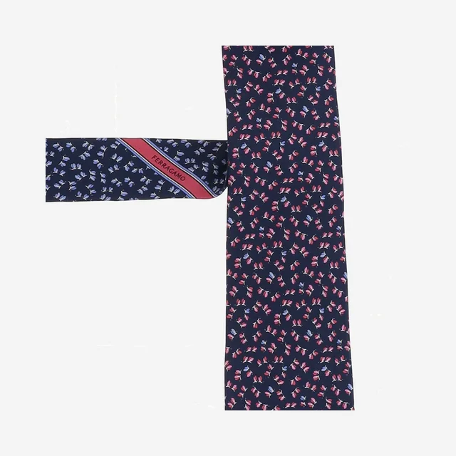 Ferragamo Patterned Silk Necktie — Navy Neckties in Navy Silk from HEWI, photo 2 of 2