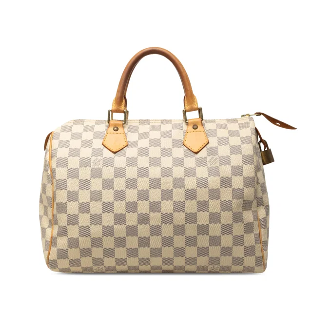 White Louis Vuitton Damier Azur Speedy 30 Boston Bag in White Canvas from Designer Revival