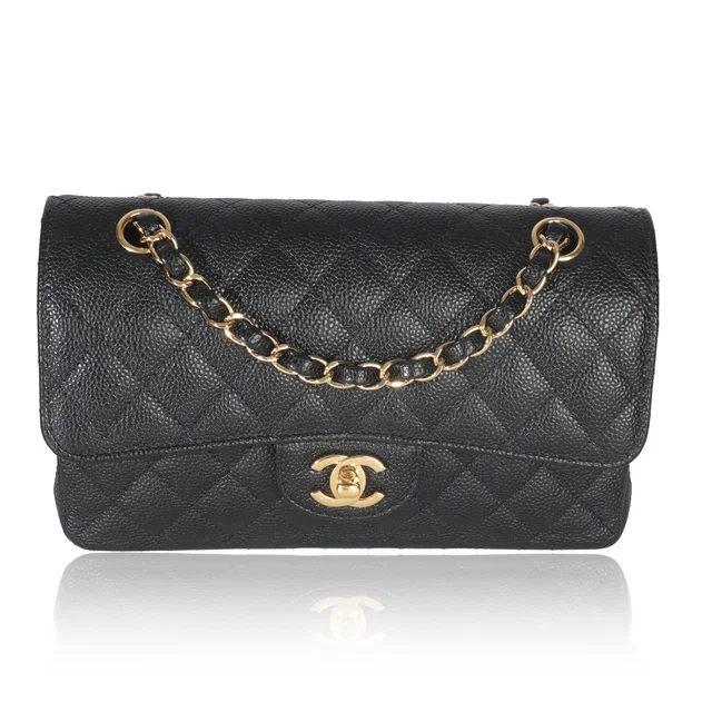 Chanel Black Quilted Caviar Small Classic Double Flap Bag Leather Handbag in Black Caviar leather from HEWI