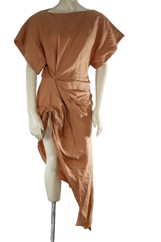 Jacquemus La Bomba Linen Draped Knot Asymmetrical Midi Dress Terracotta Tan 40 in neutral|red|brown Woven leather from Poshmark