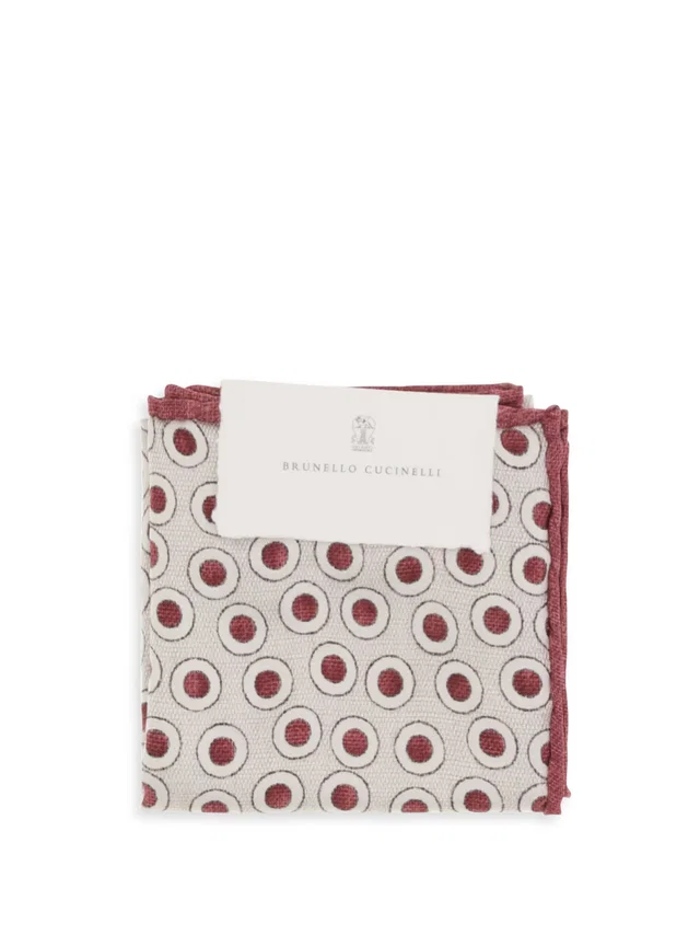 Brunello Cucinelli Silk Polka-Dot Pocket Square — Red Scarfs in Red Silk from HEWI