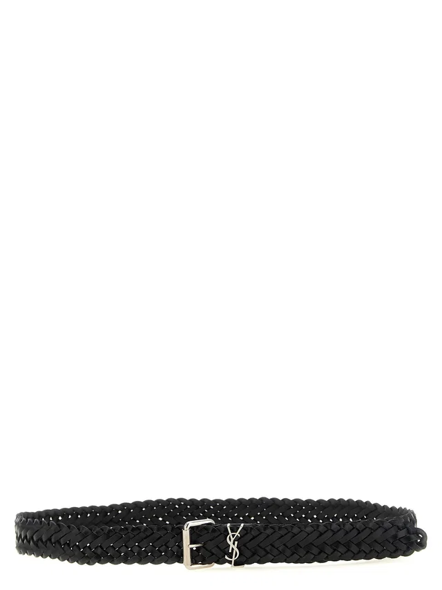 Saint Laurent Cassandre Belt — Black Braided Calf Leather in Black Calfskin from HEWI