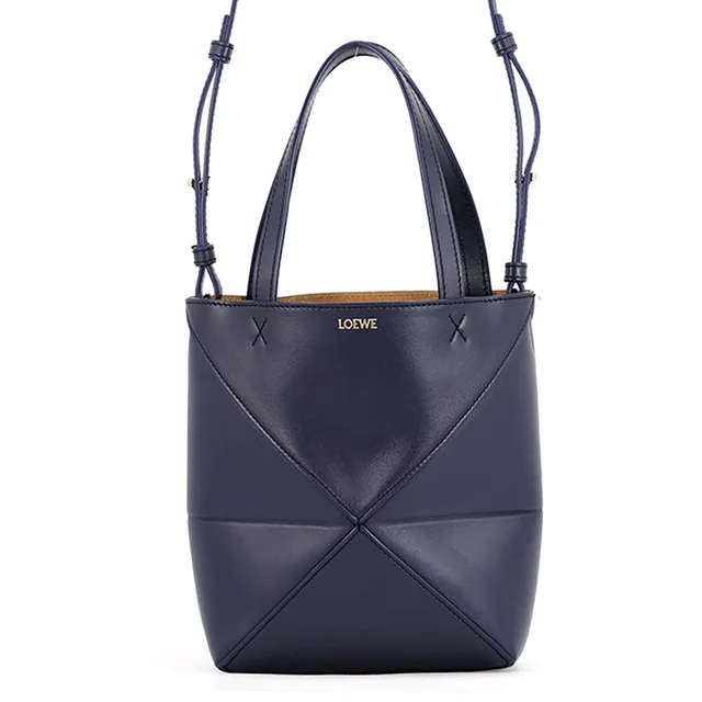 Loewe Tote Puzzle Fold Mini Shiny Calfskin 2-Way in Calfskin from The Reluxe
