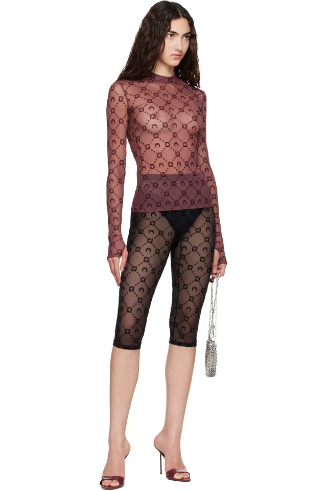 Marine Serre Black Moonogram Mesh Flock Capri Leggings, photo 4 of 4 from SSENSE
