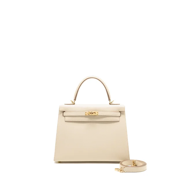 Hermès Kelly 25 Special Order Epsom Craie/Gold LGHW Stamp D in White Epsom leather from EMIER