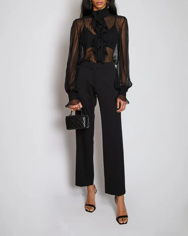 Tom Ford Black Tailored Trousers with Pleat Detail Size IT 42 (UK 10) in Black Silk from Sellier