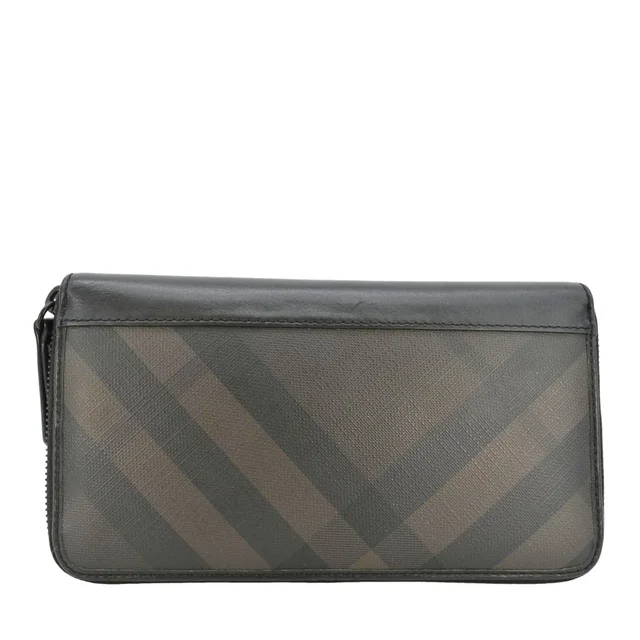Burberry Check Canvas Zip Around Wallet Grey in Grey Canvas from Dallas Designer Handbags