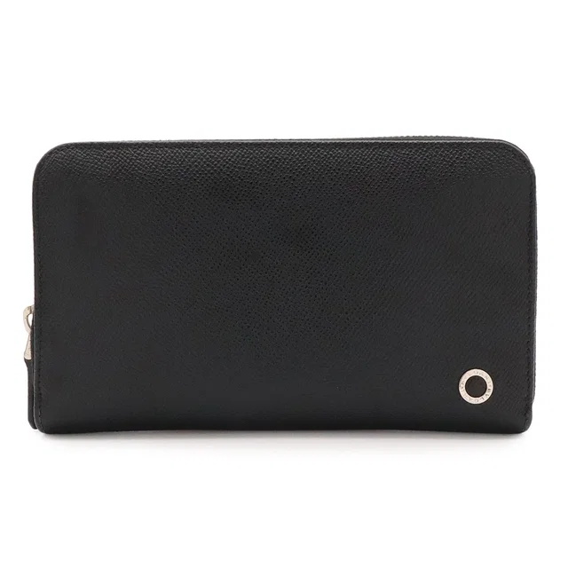 Bvlgari Man Zip Wallet Zip Around Leather Black Silver in Black Leather from The Reluxe