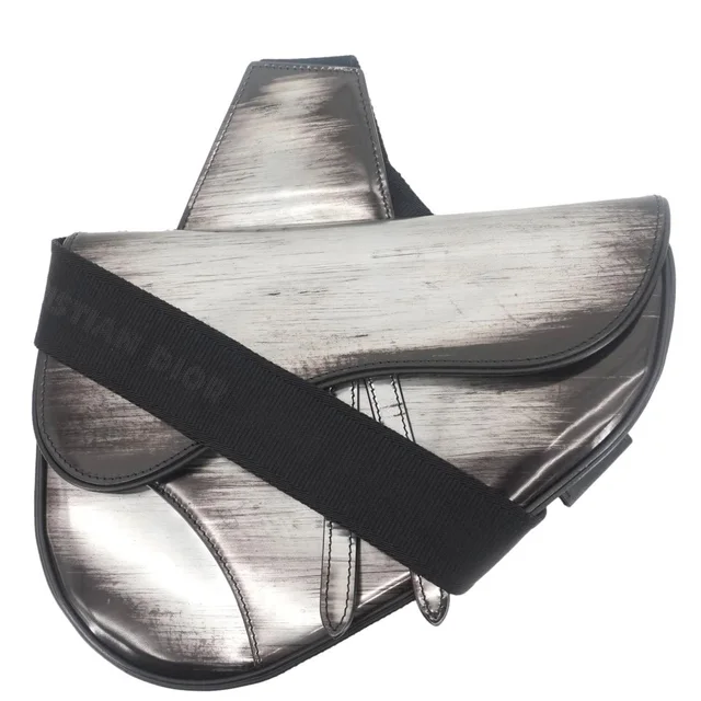 Dior Saddle Leather Crossbody Bag Silver in Silver Leather from Dallas Designer Handbags