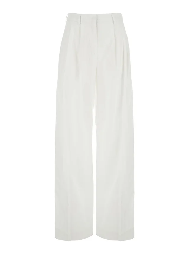 LEPLAIN White Pants with Two Side Pockets in Cotton for Women in White, photo 2 of 6 from Gaudenzi Boutique