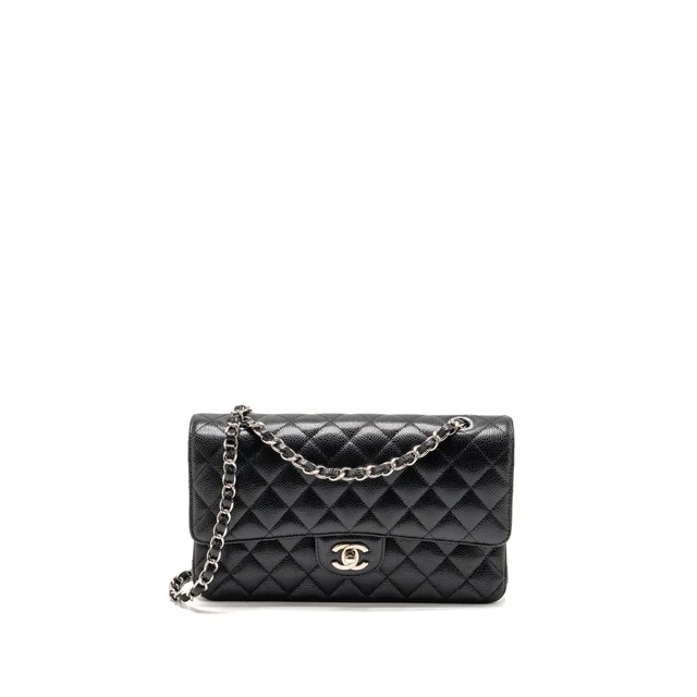 Chanel medium classic double flap bag caviar black SHW in Black Caviar leather from EMIER