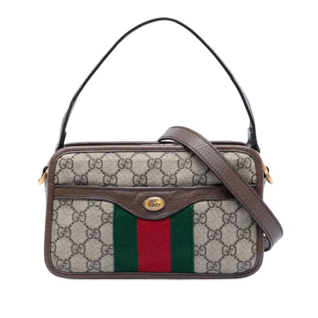 Beige Gucci Small GG Supreme Web Ophidia Top Handle Bag Satchel in Beige Coated canvas from Designer Revival