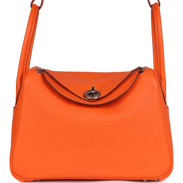 Hermès Lindy 26 Orange Minium Clemence Palladium Hardware in Orange Clemence leather from Madison Avenue Couture