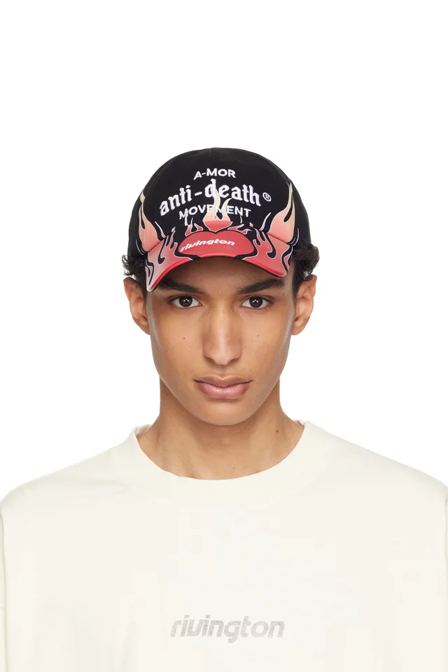 Black & Red 'Anti-Death' Cap, image 1 of 1 from SSENSE