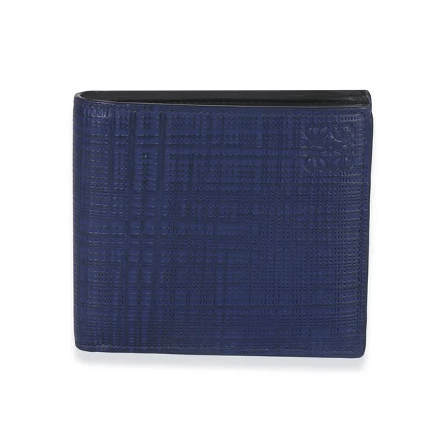 Loewe Blue Calfskin Linen Anagram Bifold Wallet in Blue Calfskin from myGemma