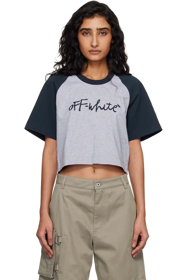 Gray & Navy 'OW' Embroidered Script T-shirt, image 1 of 1 from SSENSE