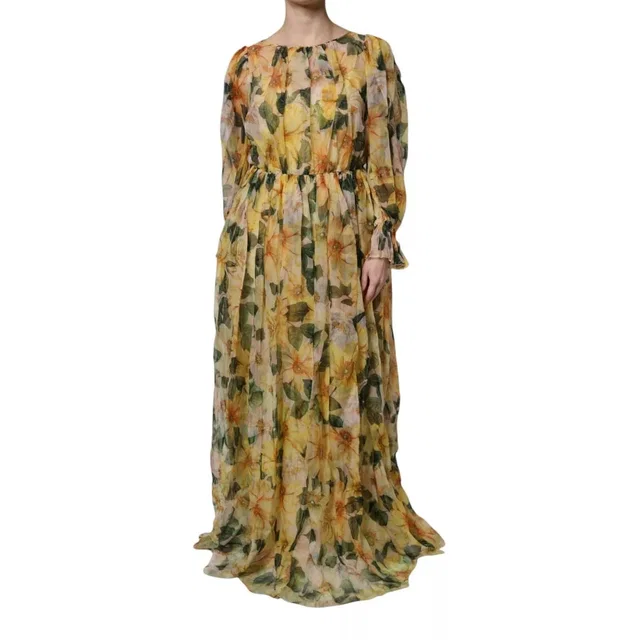 Dolce & Gabbana Dress Yellow Floral Print Silk Maxi Long own in Yellow Silk from Luxury Promise