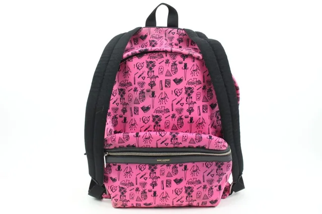 Saint Laurent Hot Pink Doodle Print City Backpack in Pink Canvas from Bagriculture