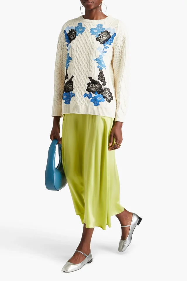 Valentino Garavani Lace-Trimmed Cable-Knit Wool and Cashmere Sweater, photo 2 of 4 from THE OUTNET