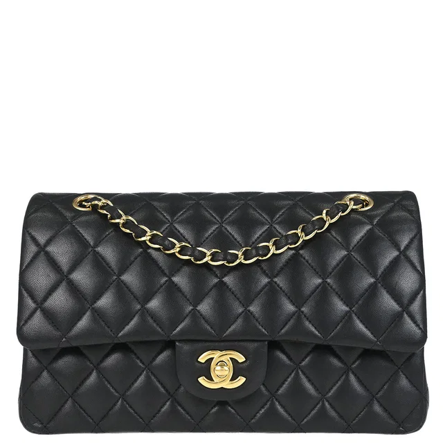 Chanel 2011 Black Lambskin Medium Classic Double Flap Shoulder Bag in Black Lambskin from AMORE Vintage Tokyo