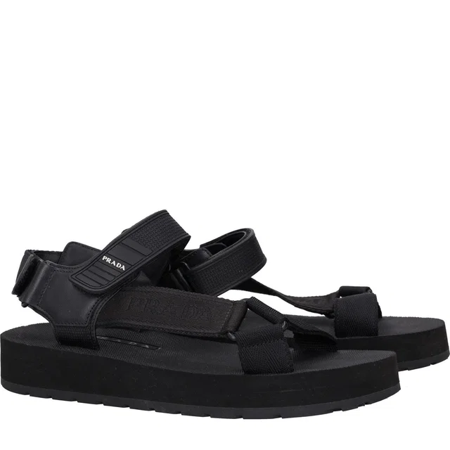 Prada Logo-Print Flat Sandals from HEWI