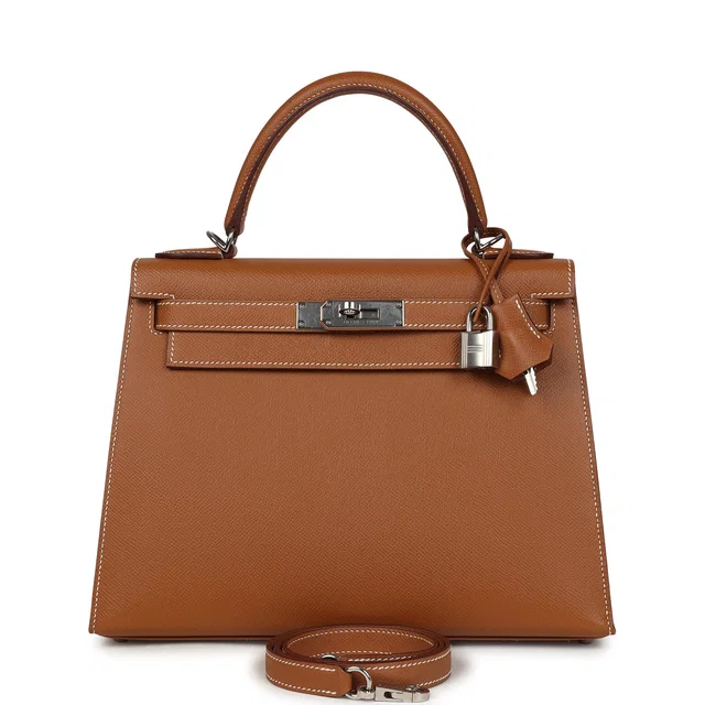 Hermès Kelly Sellier 28 Gold Epsom Palladium Hardware in Gold Epsom leather from Madison Avenue Couture