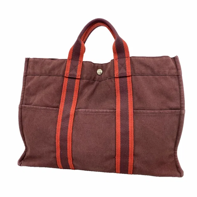 Hermès Tote Bag Fourre Tout MM Canvas Bordeaux Silver in Burgundy Canvas from The Reluxe