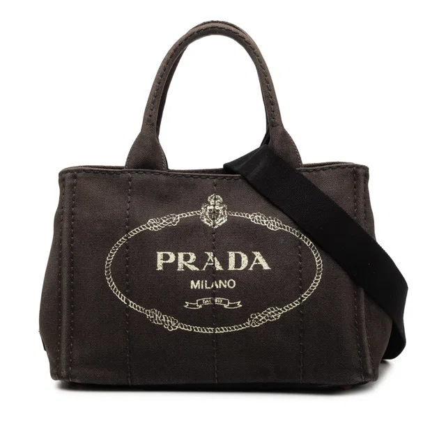 Black Prada Small Canvas Canapa Logo Tote Satchel in Black Canvas from Designer Revival