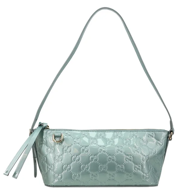 Gucci GG Emblem Patent Leather Shoulder Bag Light Blue 847281 in Blue Patent leather from Dallas Designer Handbags