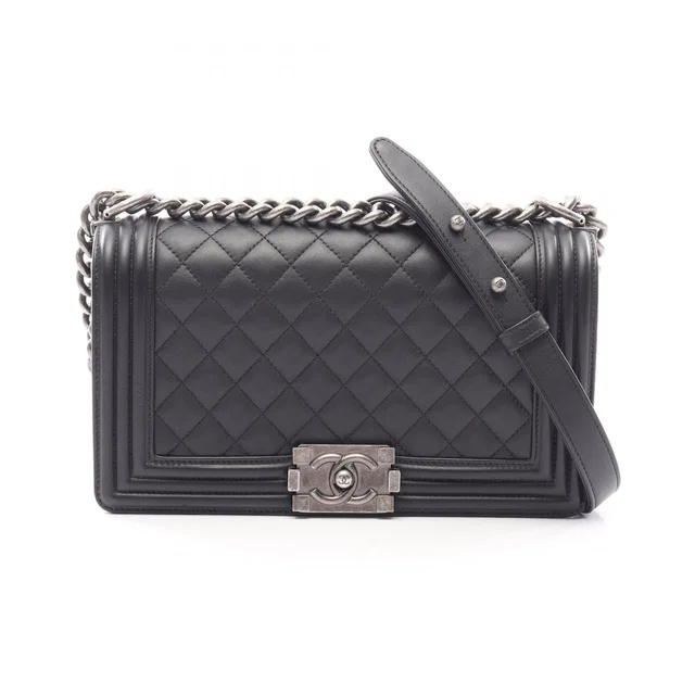 Chanel Shoulder Bag Boy Antique Silver Black Lambskin Boy Chain in Black Lambskin from The Reluxe