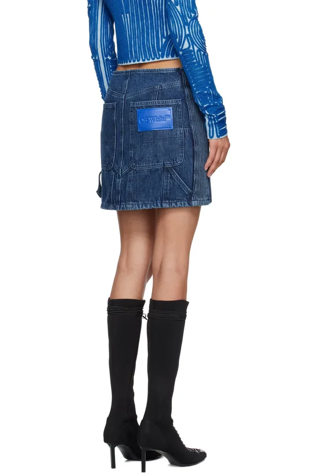 Off-White Blue Motorcycle Hole Denim Miniskirt, photo 3 of 4 from SSENSE