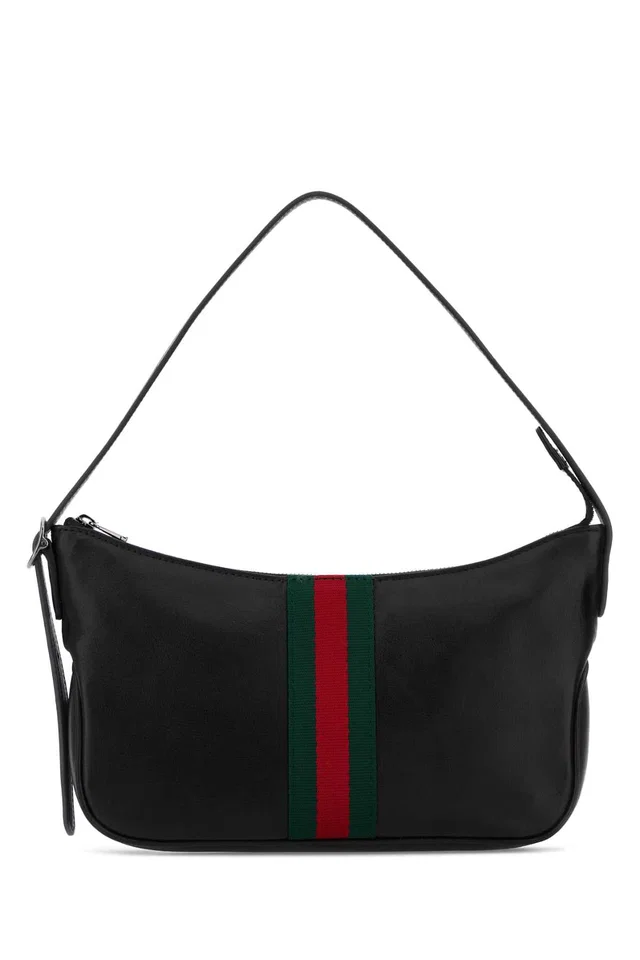 Gucci Web Stripe Leather Shoulder Bag — Black in Black Leather from HEWI