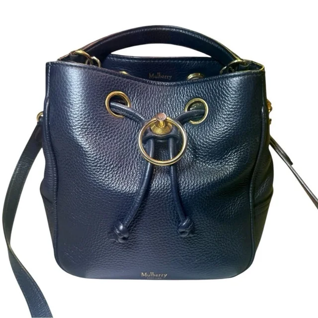 Mulberry Navy Blue Pebbled Leather Small 2way Hempstead Bucket Bag Auth Ex+ in gold|blue Leather from Poshmark