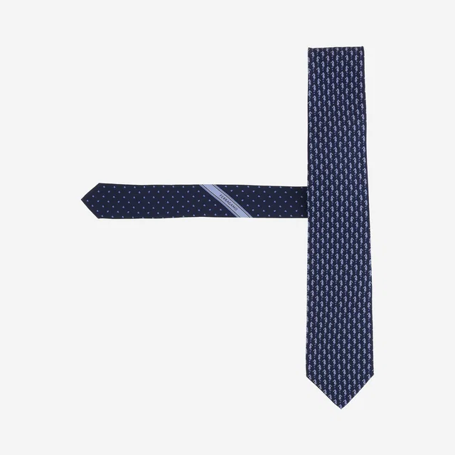 Ferragamo Silk Printed Necktie — Navy Neckties in Navy Silk from HEWI