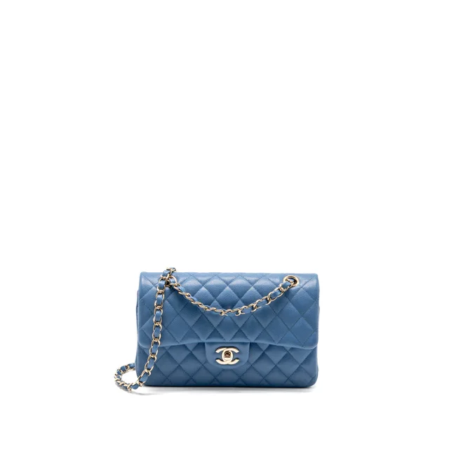 Chanel Small Classic Double Flap Bag Caviar Blue LGHW in Blue Caviar leather from EMIER