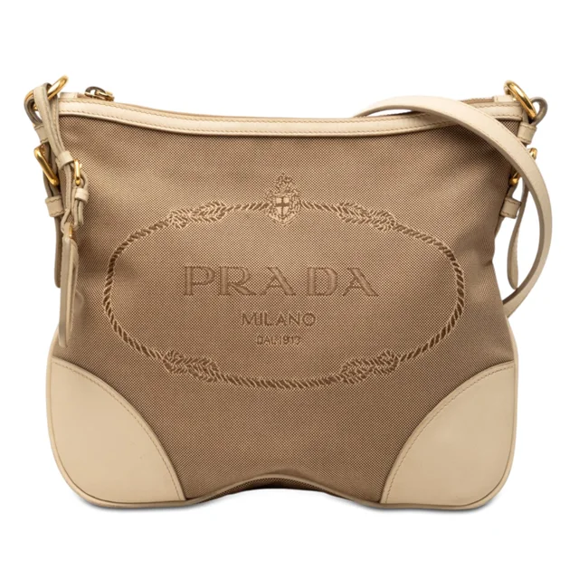 Brown Prada Canvas Canapa Logo Crossbody in Brown Canvas from Designer Revival