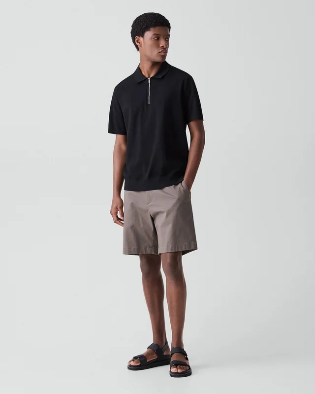 Theory Quarter-Zip Polo Shirt in Light Bilen in BLACK 62% Viscose, 38% Polyester; Exclusive Of Elastic, photo 13 of 14 from Theory