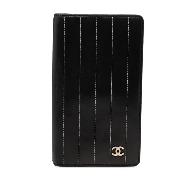 Black Chanel Lambskin Vertical Quilted Mademoiselle Yen Wallet Long Wallets in Black Lambskin from Designer Revival