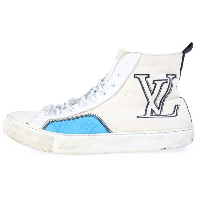 Louis Vuitton Tattoo Line High Top Sneakers Monogram Embroidery Logo White in White from The Reluxe