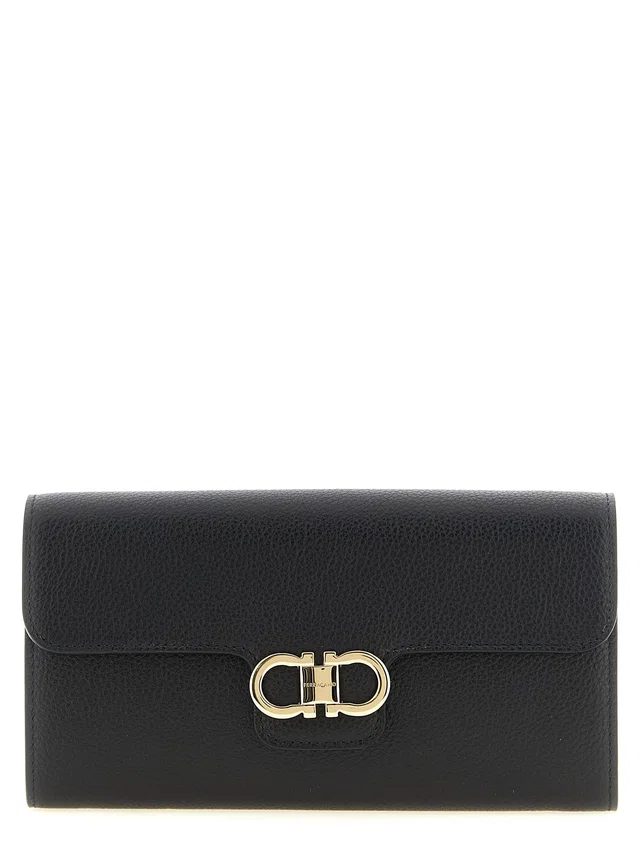 Ferragamo Gancini Wallet On Chain — Black in Black Calfskin from HEWI