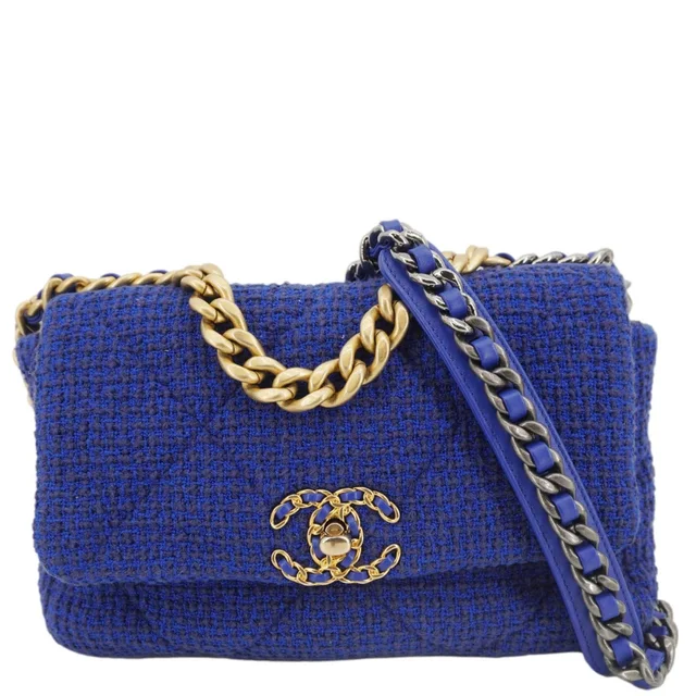 CHANEL 19 Flap Quilted Tweed Shoulder Bag Blue in Blue Tweed from Dallas Designer Handbags