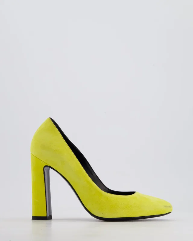 Hermès Lime Yellow Suede Squared Toe Heels Size EU 37.5 in Yellow Suede from Sellier