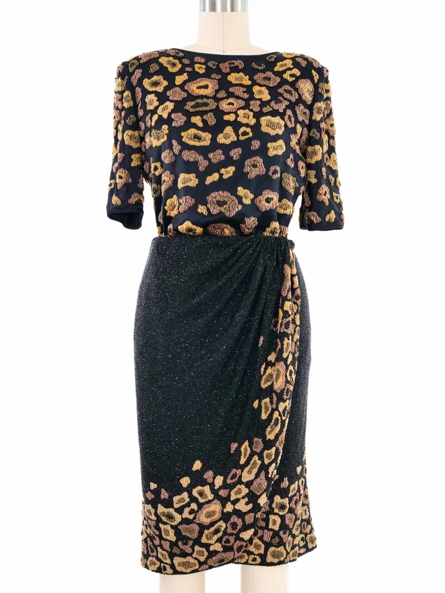 Valentino Garavani Beaded Leopard Skirt Ensemble in Satin from Arcade Vintage